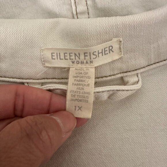 Eileen Fisher Denim Jacket Cotton Blend Front Buttons Closure Ivory Color Sz 1X - Picture 9 of 15
